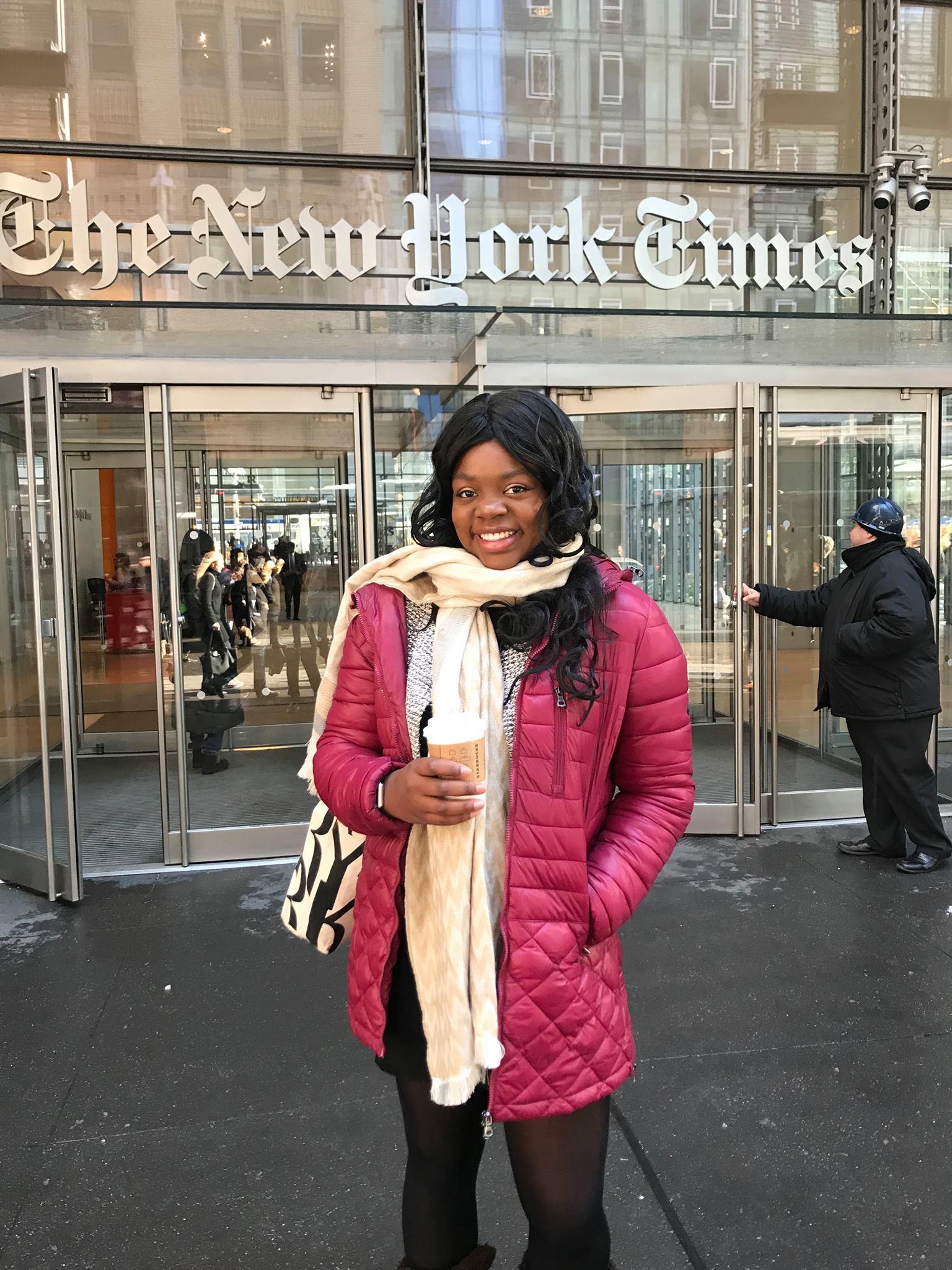 Adriana Lacy in front of the New York Times building