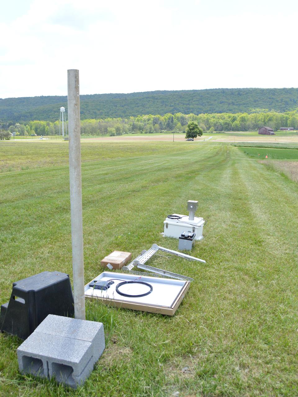 All the components for the All-Seeing Eye are laid out prior to installation at Penn State’s Agricultural Research Farm, located six miles southwest of State College, Pennsylvania.