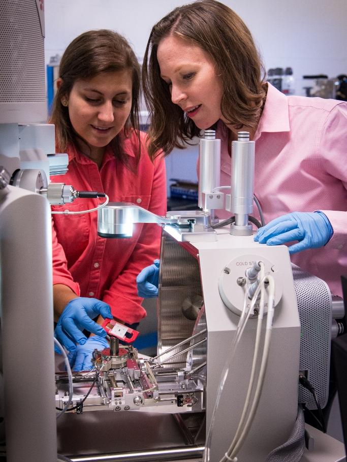 Anne Gohn and Alicyn Rhoades work on an ESEM at Penn State Behrend.