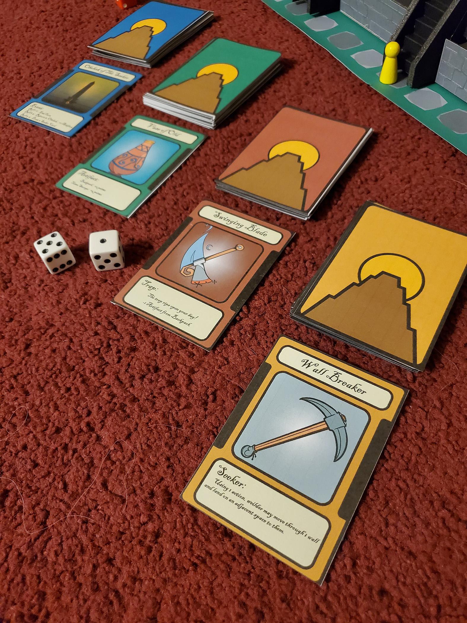 Cards from a game laid out to play