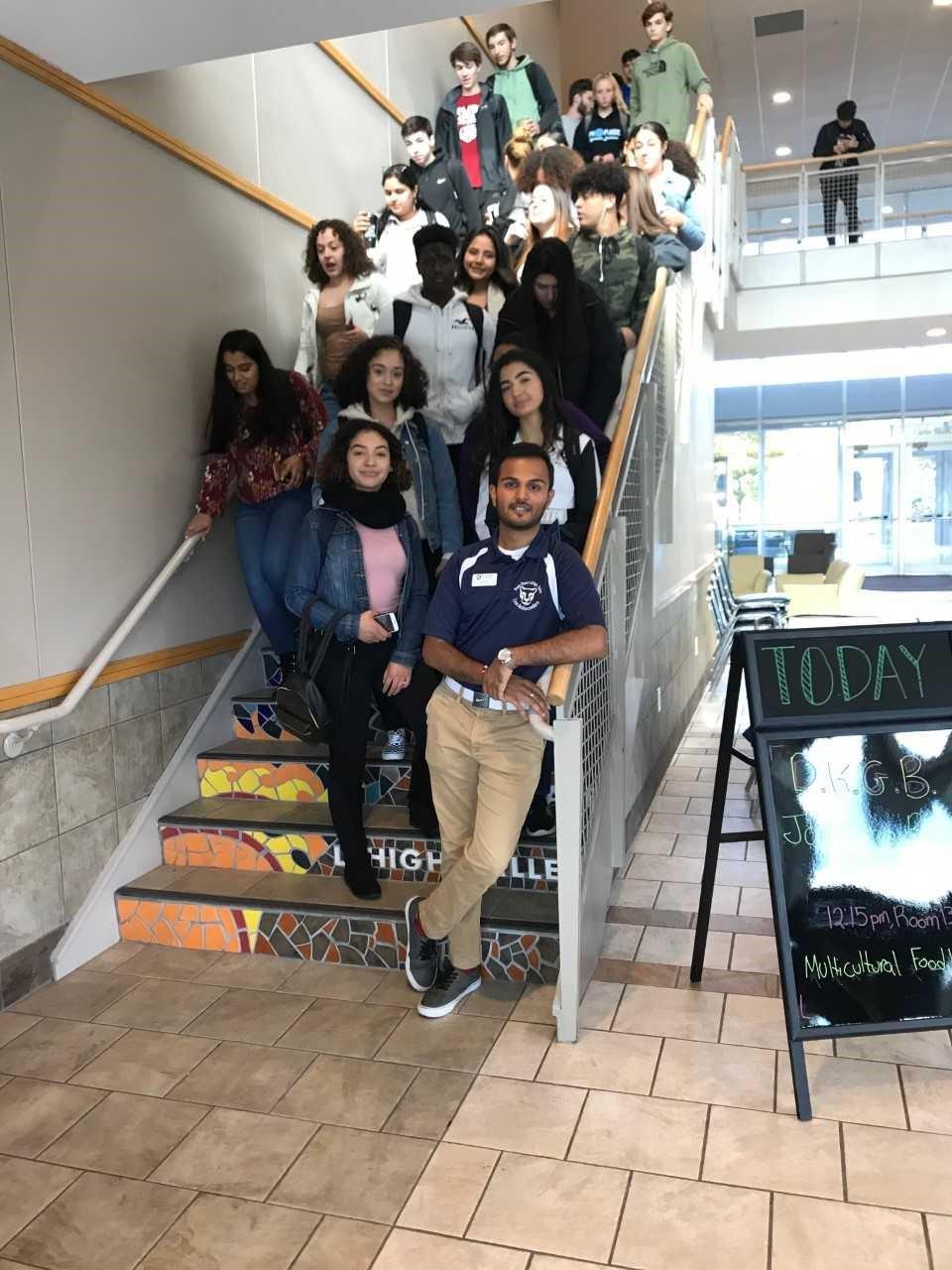 students coming down stairs