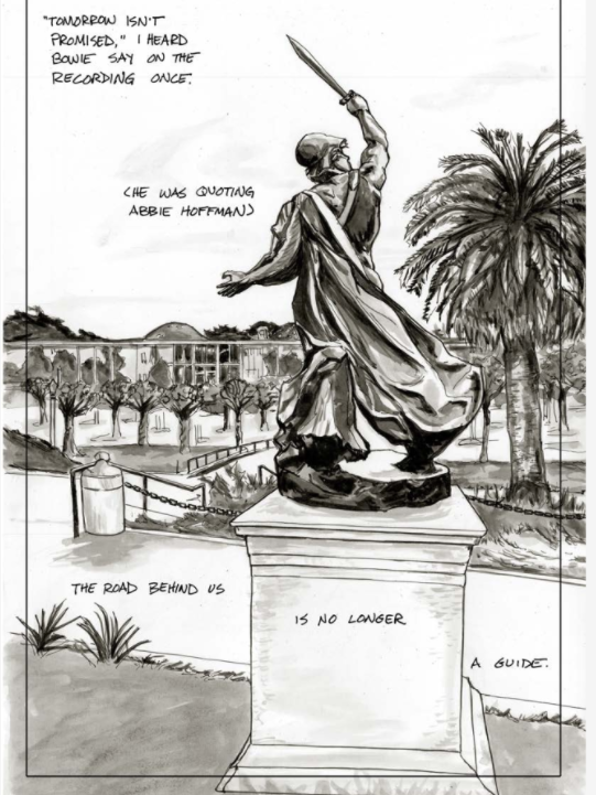 comic of statue in an empty park