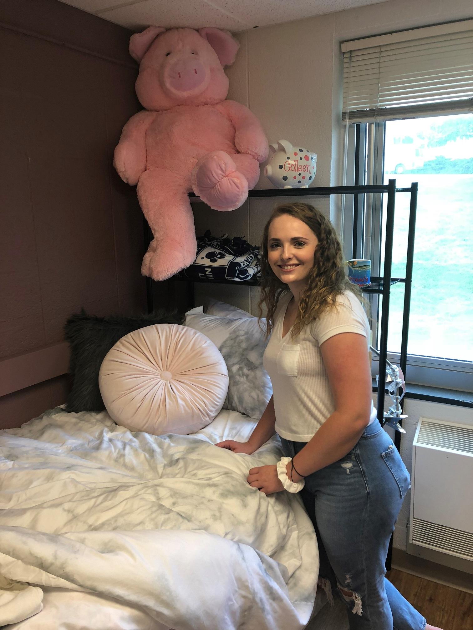 Colleen, from Grove City, brought one of her favorite mementos with her: a giant stuffed pig won at a fair.