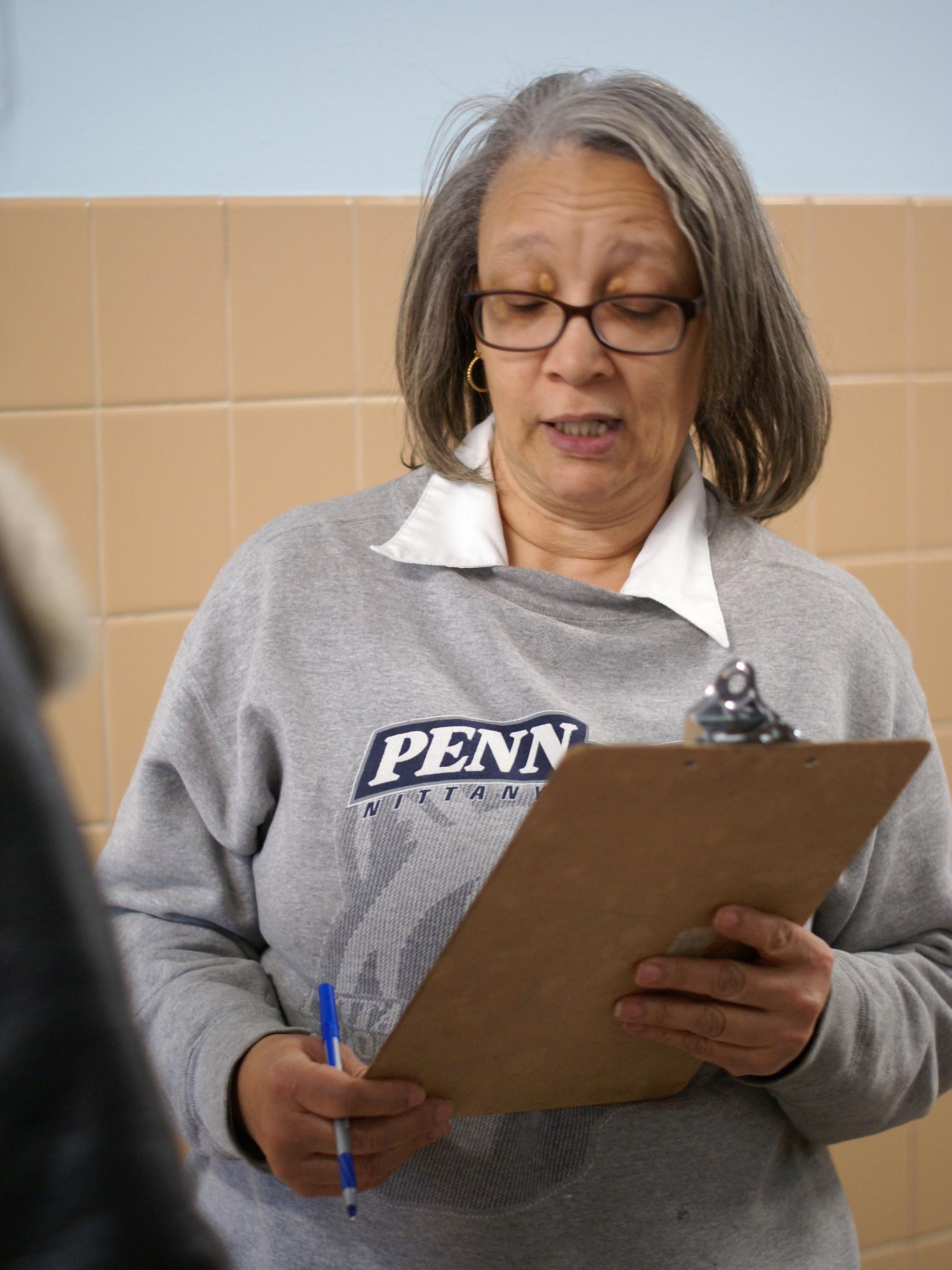 Marcella Moore with clipboard