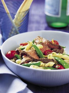 sirloin with pasta salad
