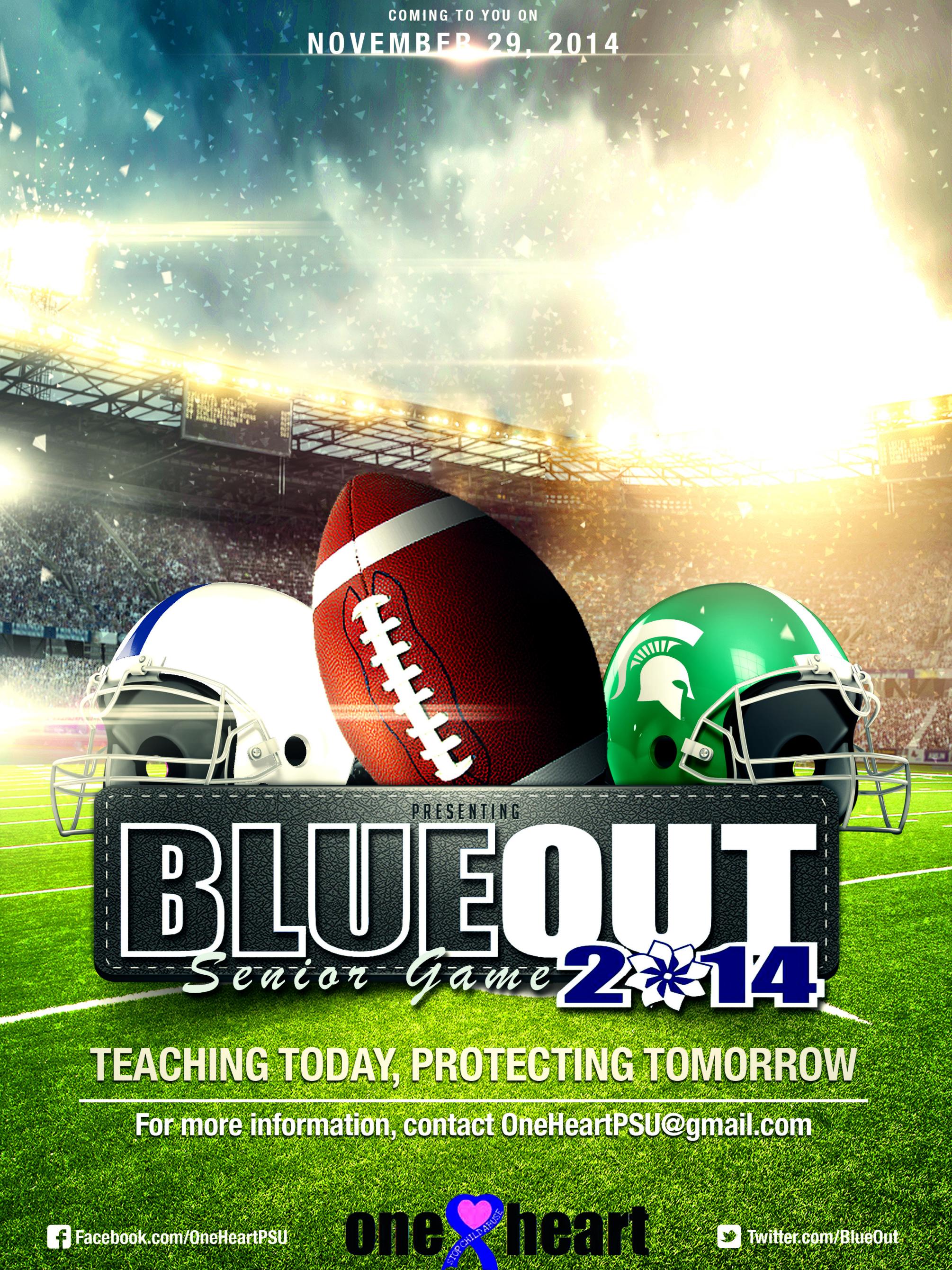 2014 Blue Out poster with Penn State and Michigan State helmets
