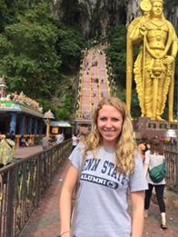 Penn State alumna Marcy Herr visits the Batu Caves, which hold a Hindu shrine overlooking Kuala Lumpur, Malaysia, during her Fulbright English Teaching Assistantship orientation in the country.