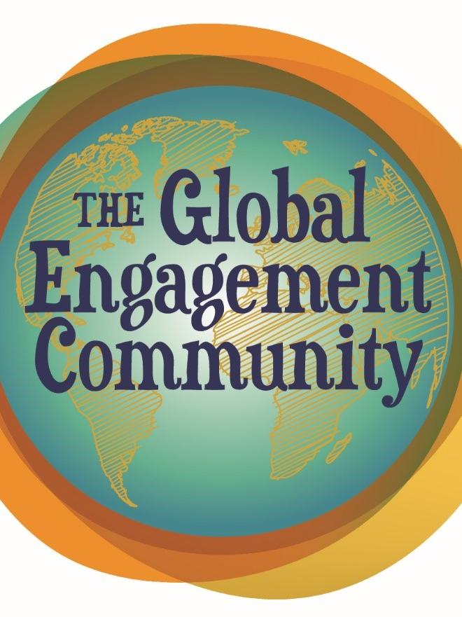 A logo - a globe with the words "Global Engagement Community" overlayed