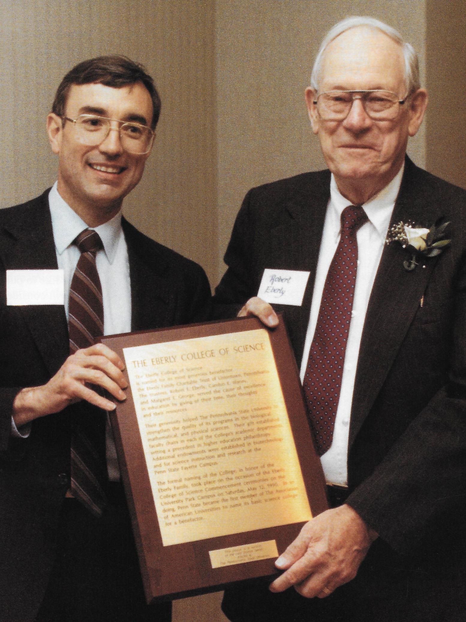 Dean Geoffrey and Bob Eberly with placque