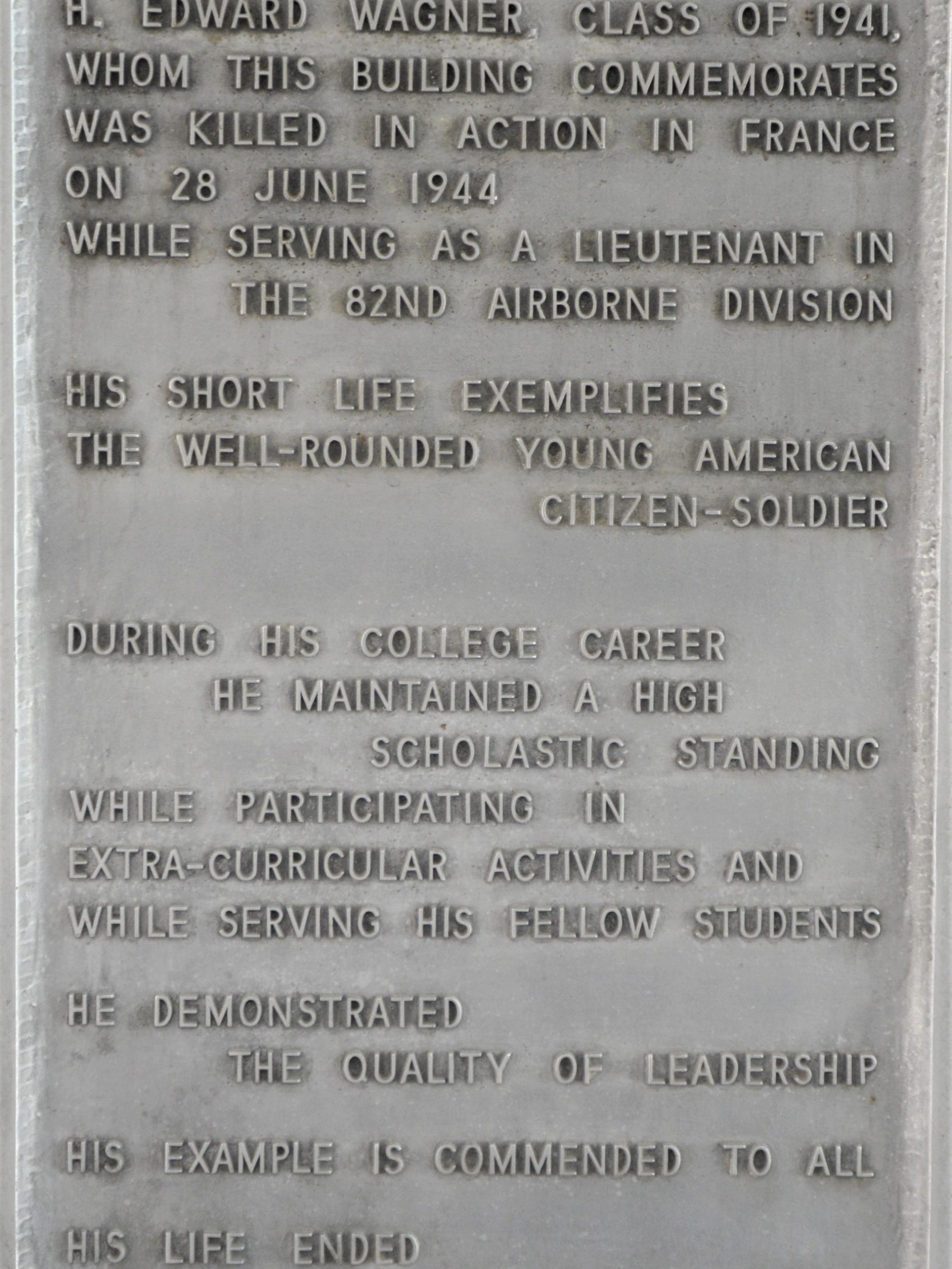 H Edward Wagner plaque inscirption