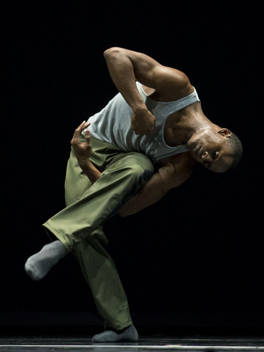 Dancer Hubbard Street Dance Chicago member Jeffery Duffy contorts his body in a scene from “N.N.N.N.” by American choreographer William Forsythe. 