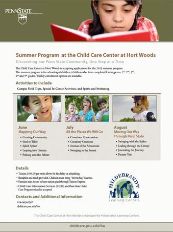 Flyer containing information about Hort Woods Summer Program