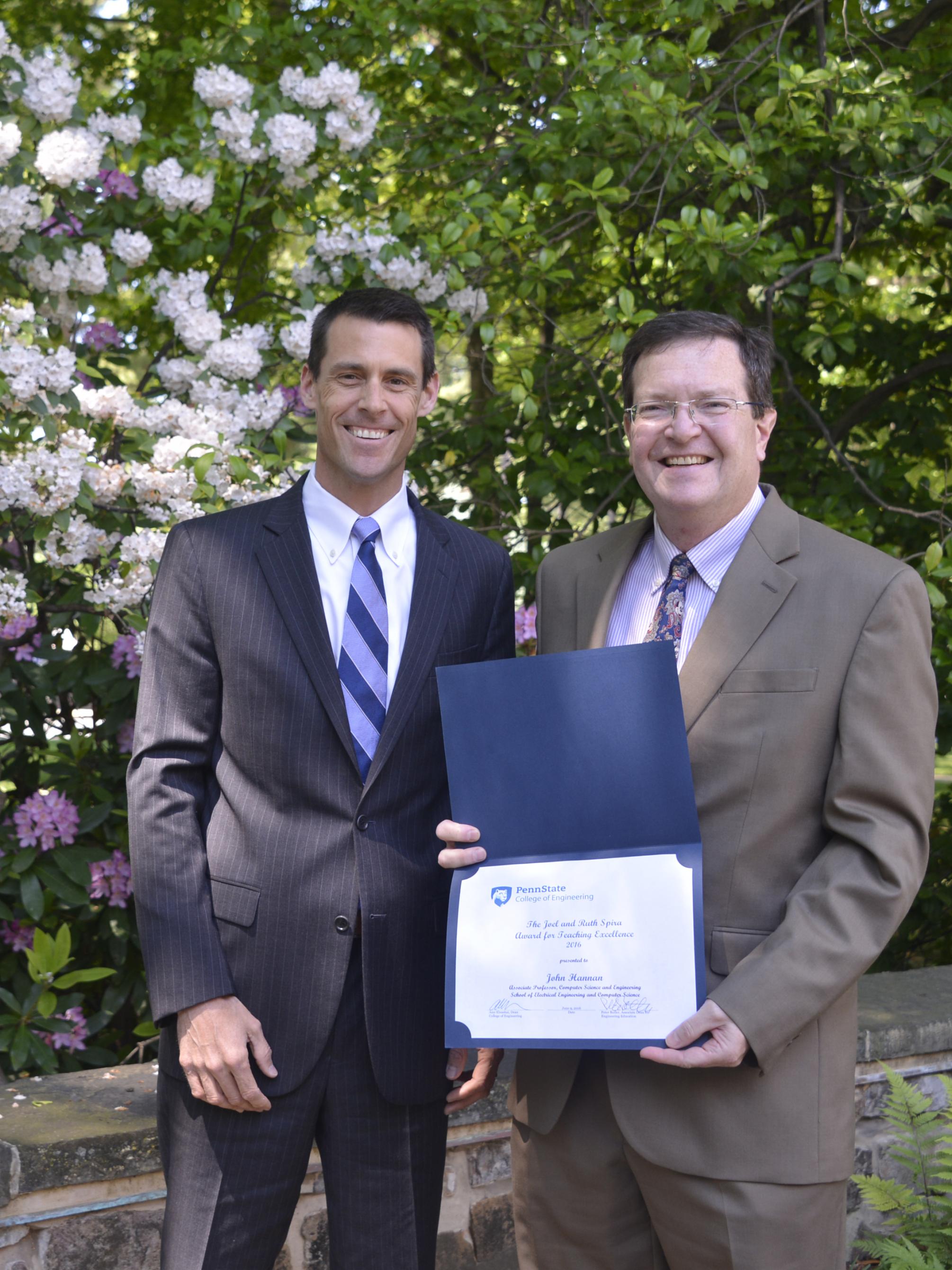 John Hannan receives the 2016 Joel and Ruth Spira Excellence in Teaching Award