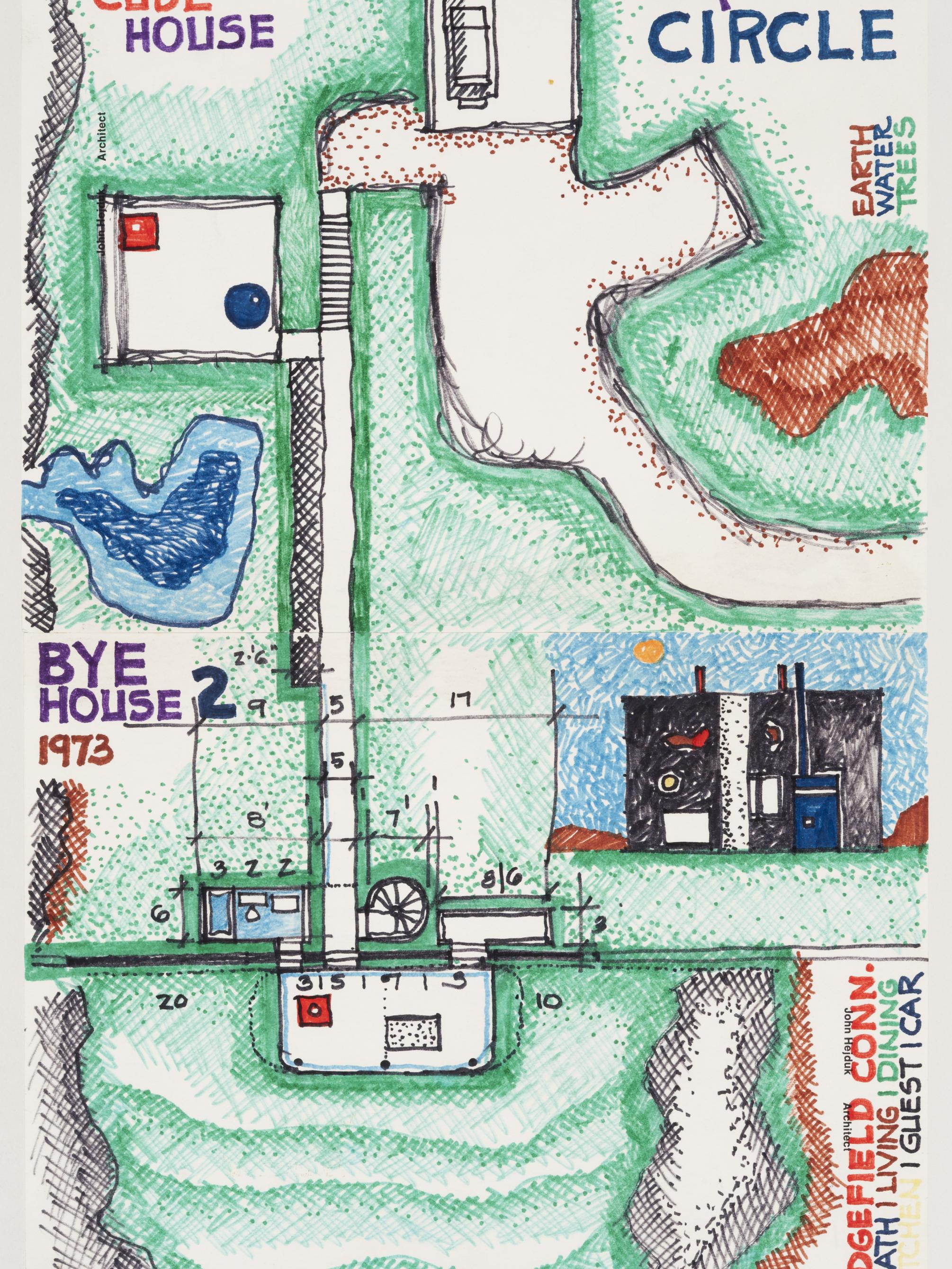 Colorful, hand-drawn landscape sketch