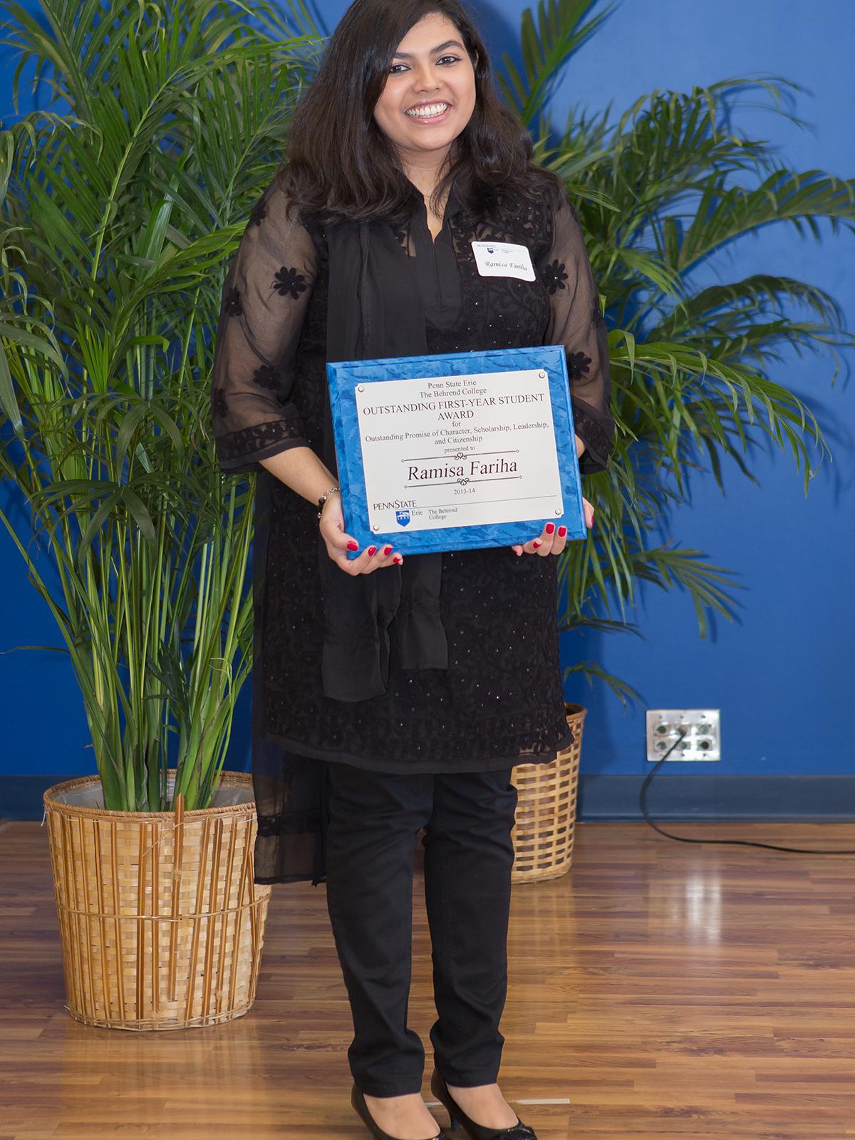 Bangladesh native Ramisa Fariha was named Penn State Behrend's Outstanding First-Year Student.