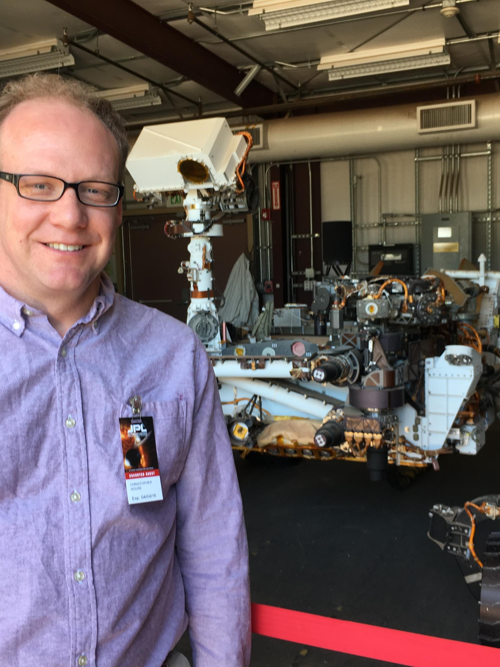 Christopher House visits the test-bed rover at NASA's Jet Propulsion Laboratory