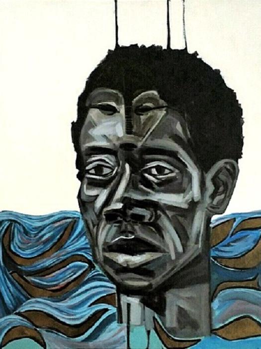 An acrylic painting titled "Thrown Off The Boat"