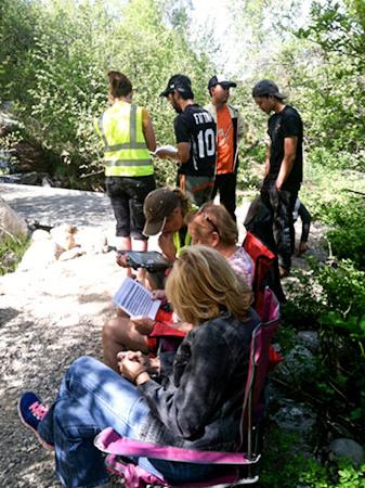 Students interview visitors at Grand Teton National Park