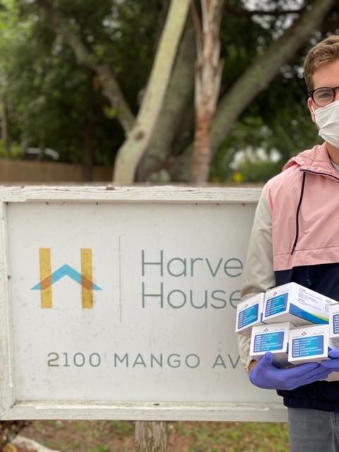 Jacob Halbert delivers masks 