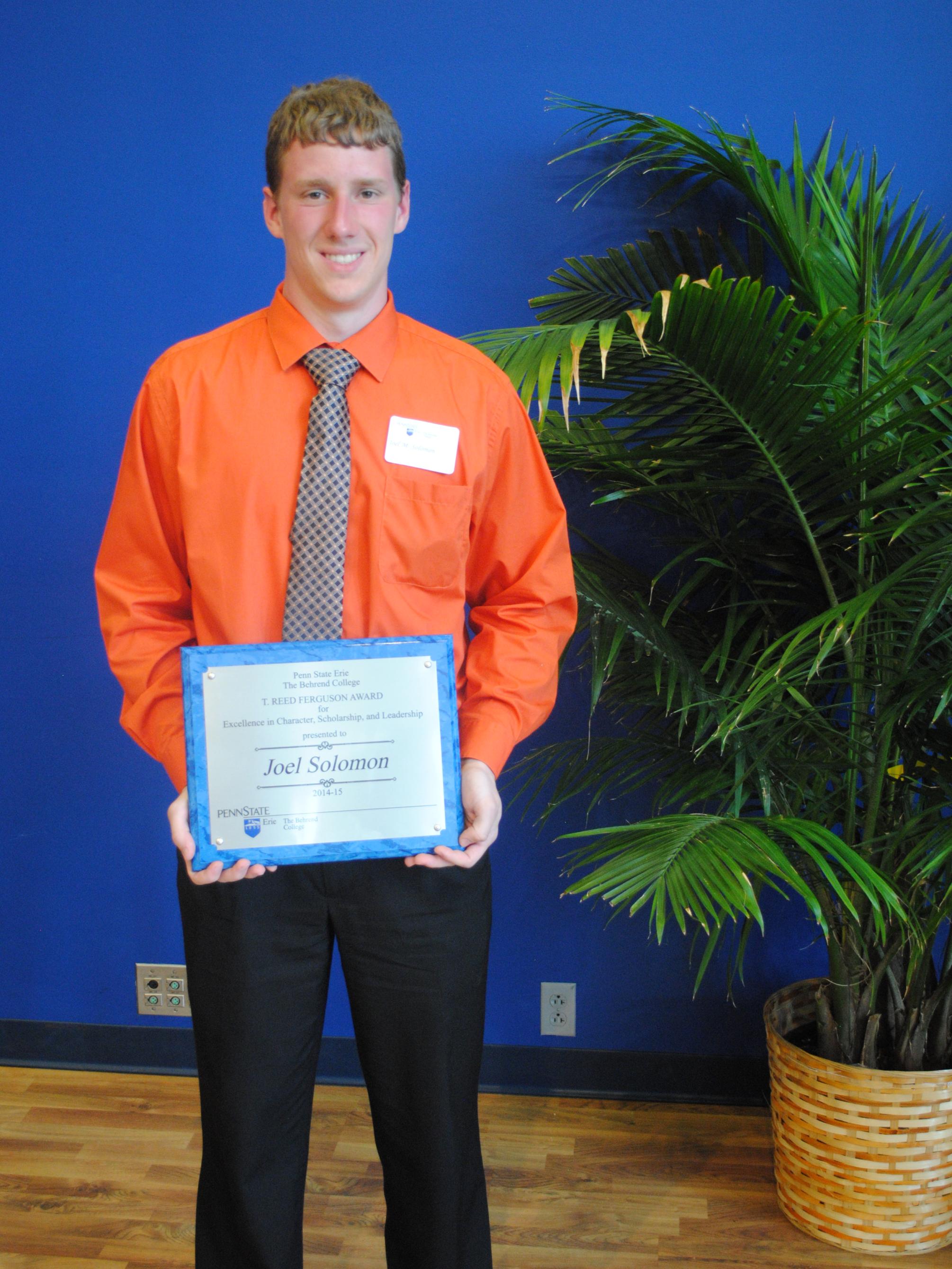 Joel Solomon, a physics major from New Wilmington, was honored this April at Behrend's 66th annual Honors and Awards Convocation with the T. Reed Ferguson Award.