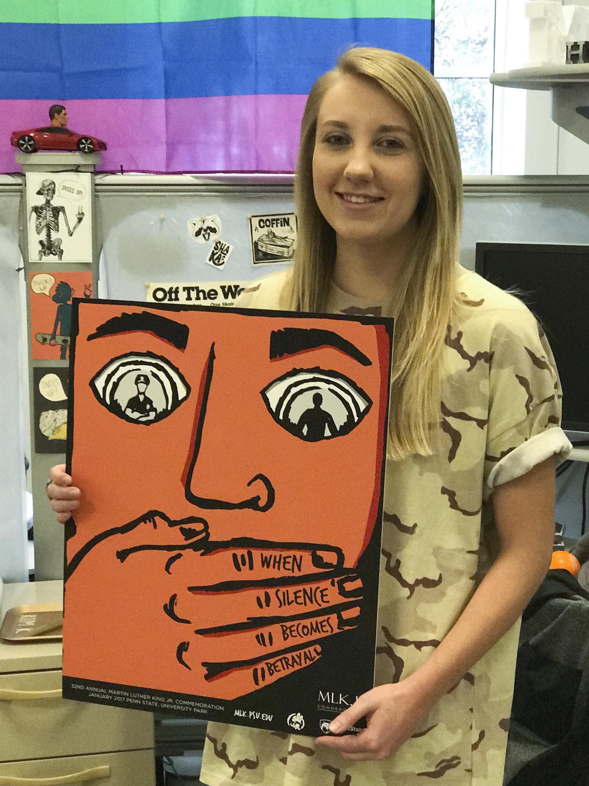 Hayle Stoner posing with her poster