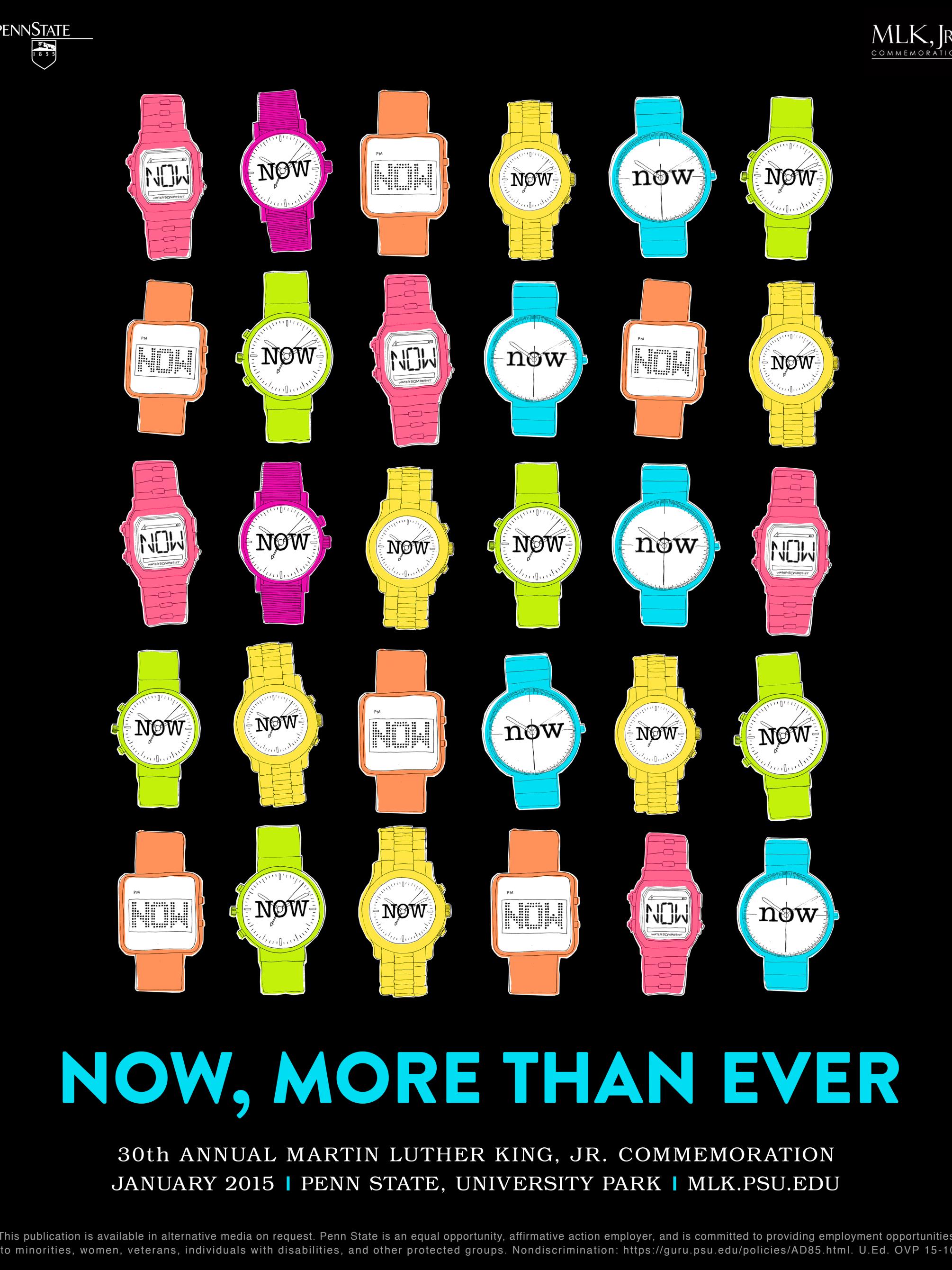 Watches of different colors display 'Now' with theme of 'Now, More Than Ever'