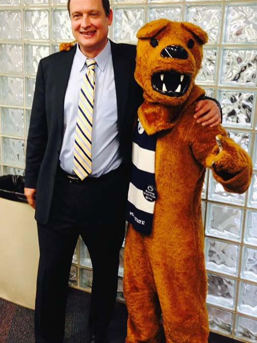 Project Director Michael Büsges with the Nittany Lion at LionPATH's Project Kick-off