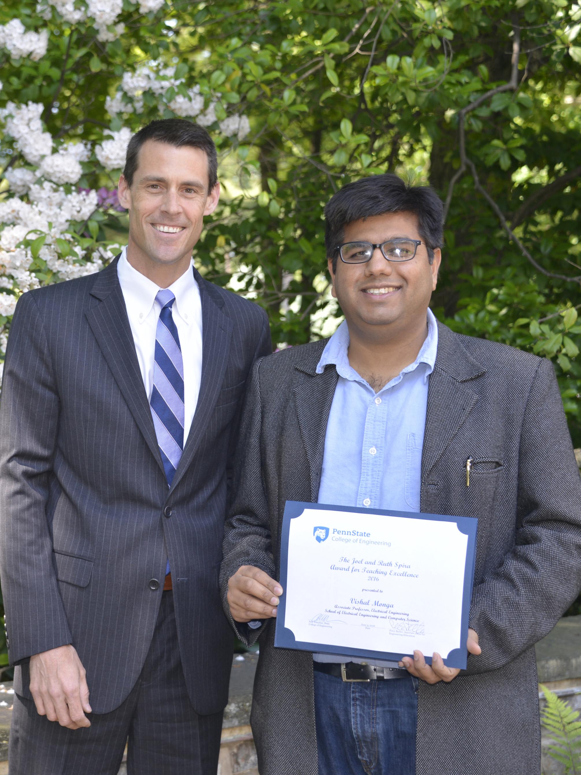 Vishal Monga receives the 2016 Joel and Ruth Spira Award for Teaching Excellence