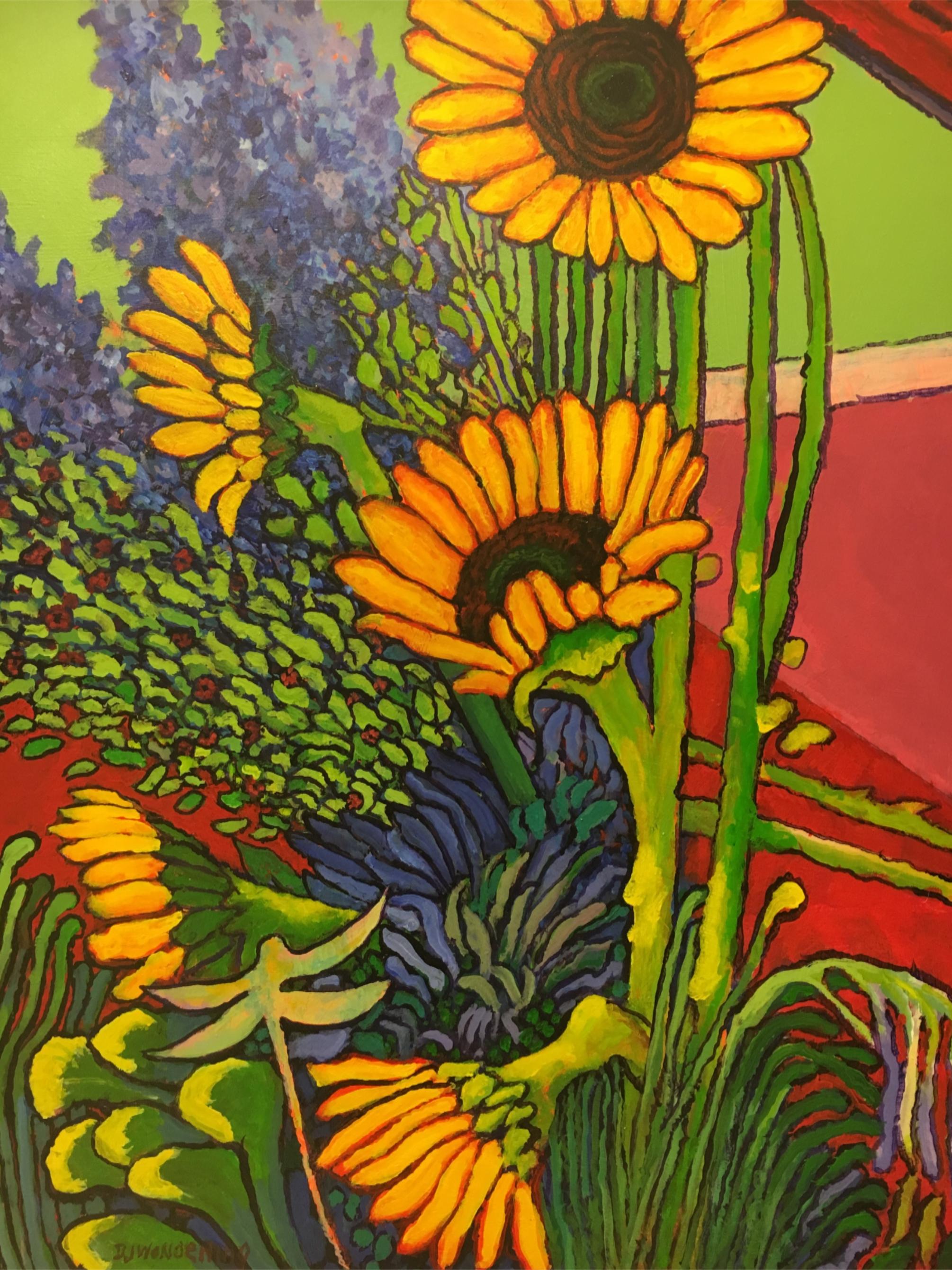 Impressionist style painting of sunflowers by Wonderling