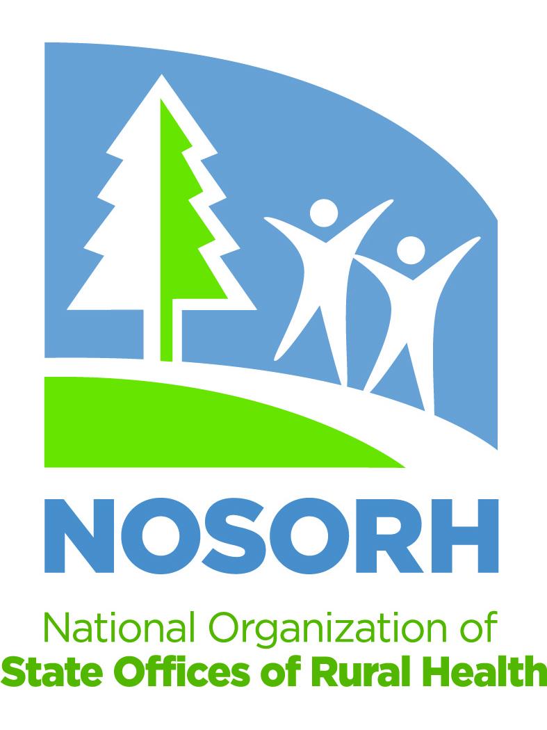 Blue and green NOSORH logo pine tree and two people silhouette