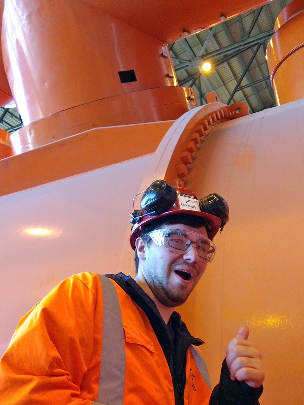 Penn State student Bret Jablonski looks at a turbine unit at the Huntly Power Station, the largest thermal power station in New Zealand during a recent study abroad trip that focused on the island nation's renewable energy practices.