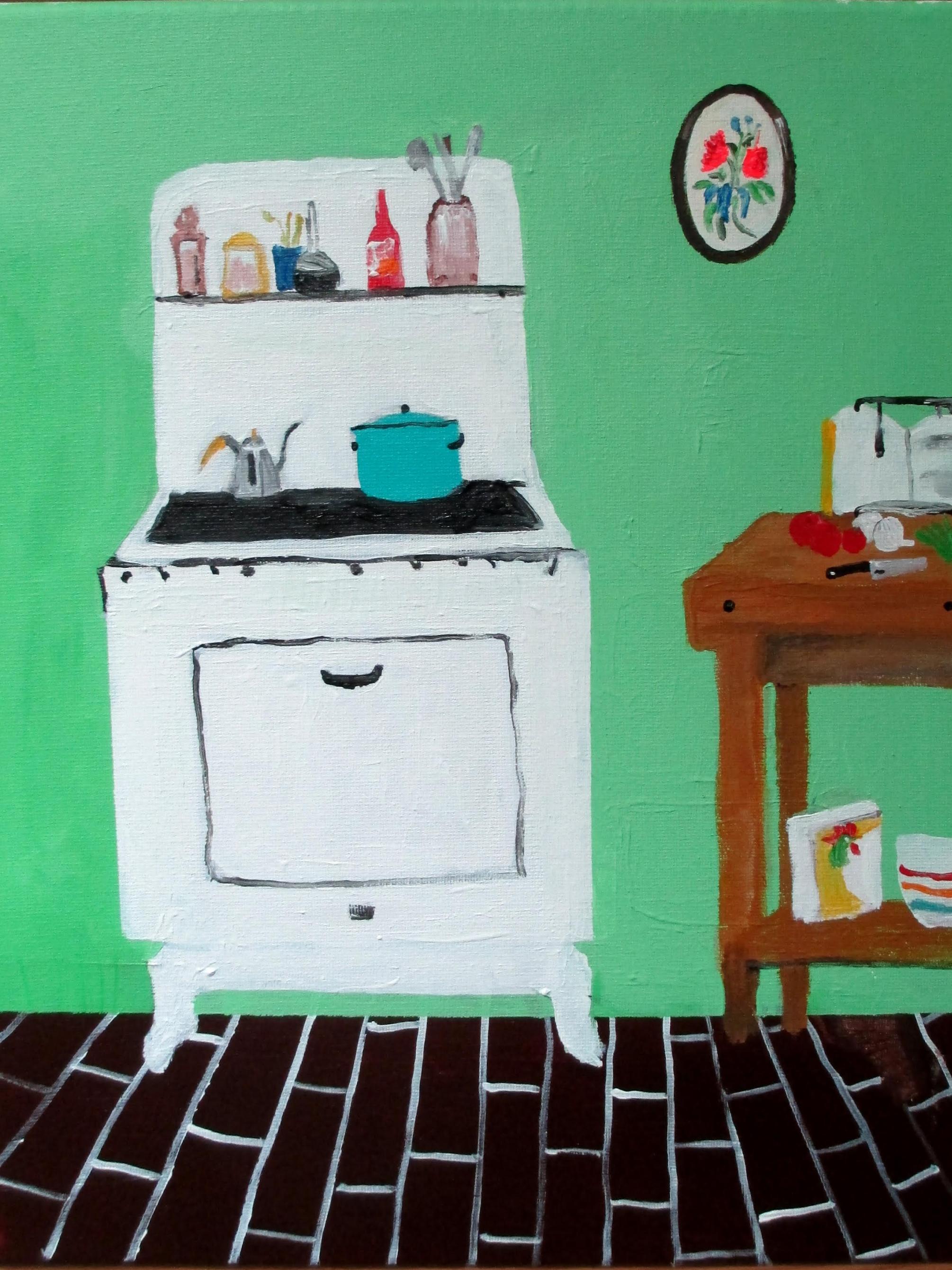 Polly Shindler, Little Kitchen, Acrylic on canvas, 14.5 x 11.5 in. 