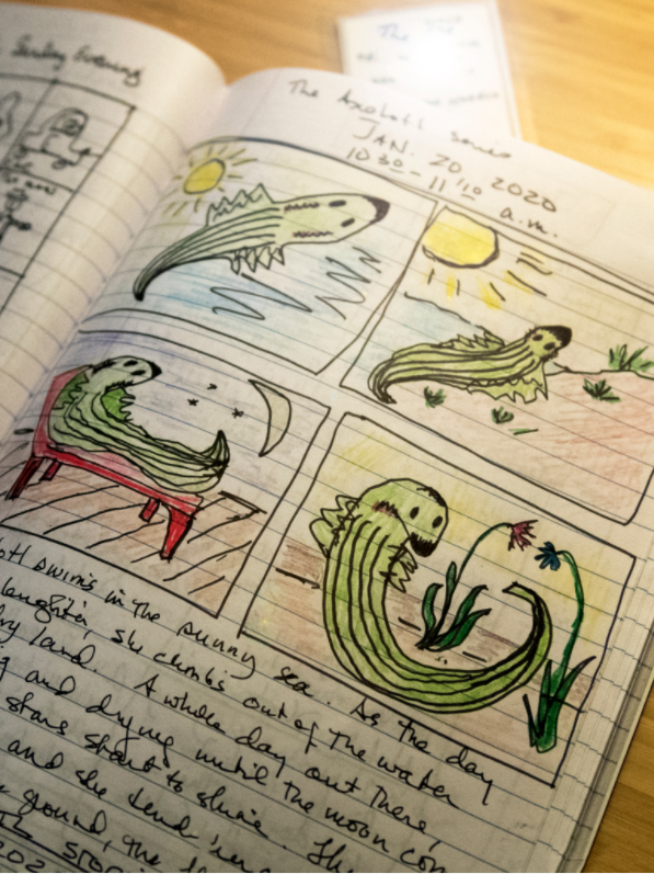 drawings of axolotl salamanders in Squier's journal