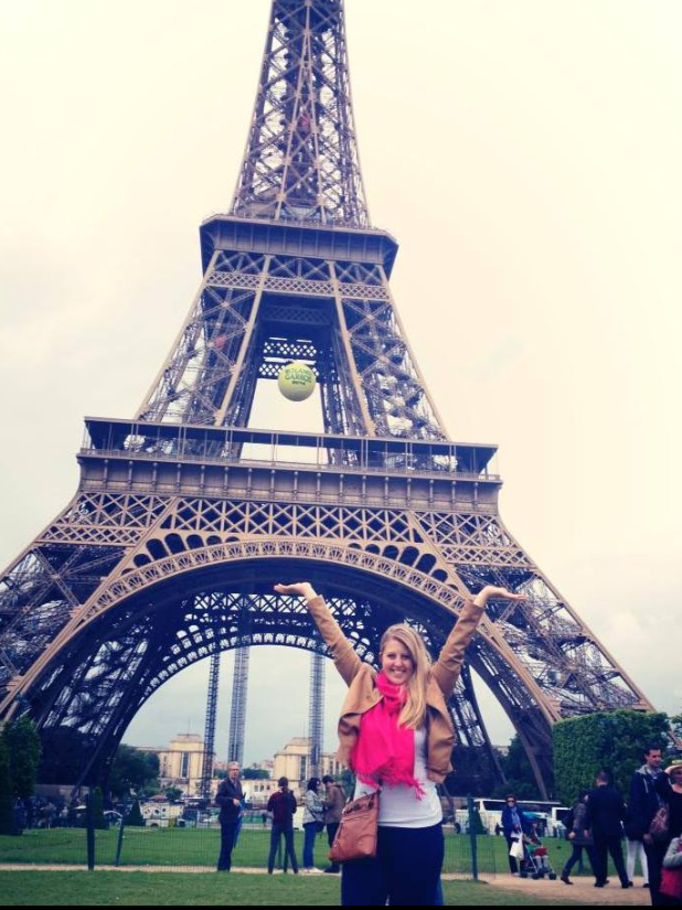 Duffett in front of the Eiffel Tower during her study abroad experience in Paris.