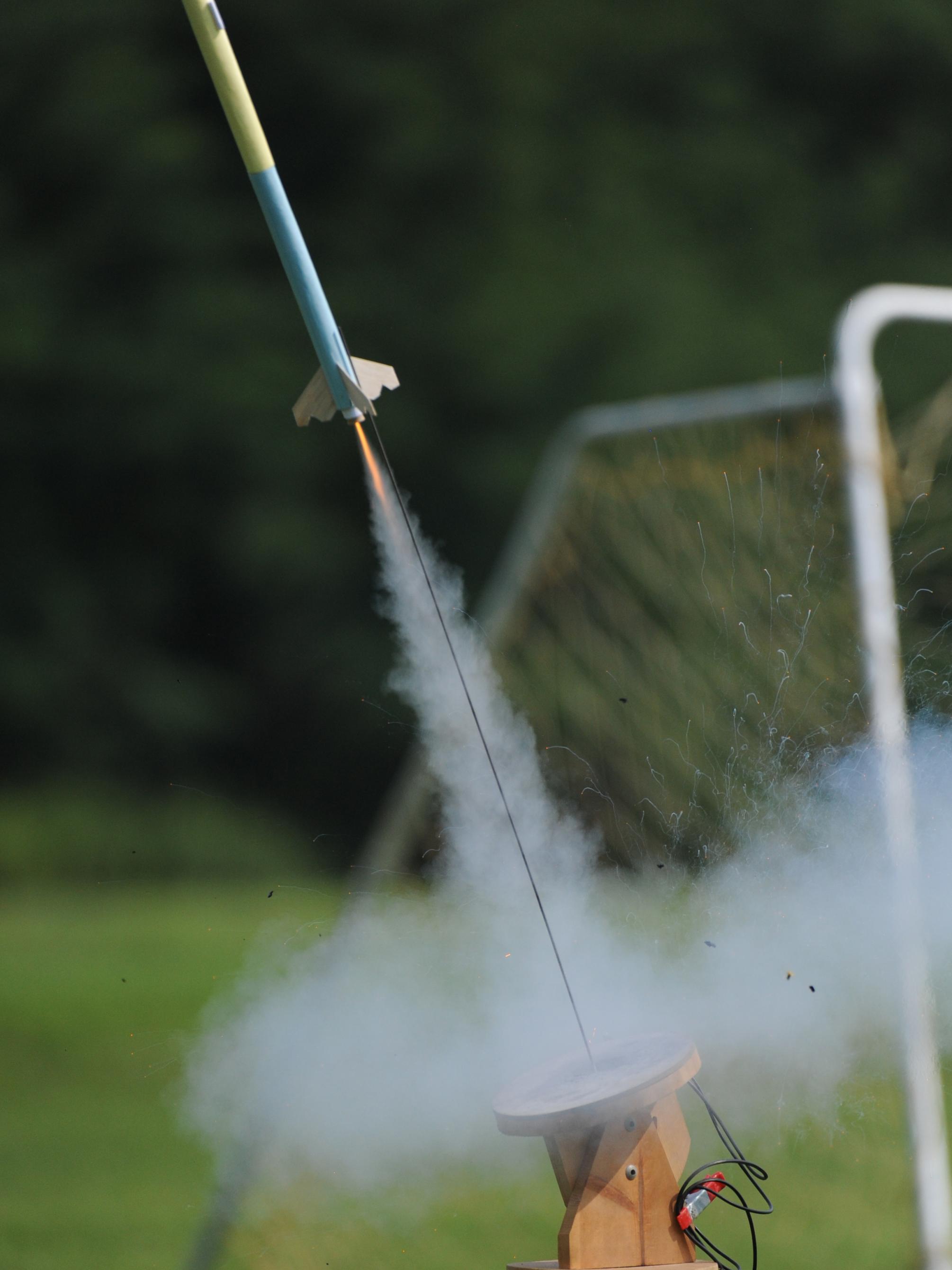 A rocket made by a youth camper lifts off at Penn State Lehigh Valley