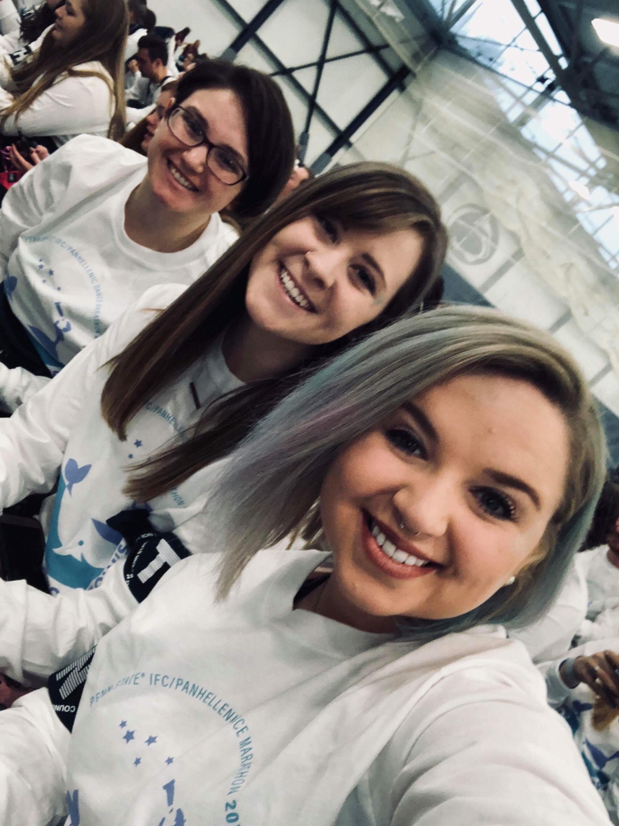 Julia Test, Brynn Morgan, and Alaina Shaffer on the floor at THON. 