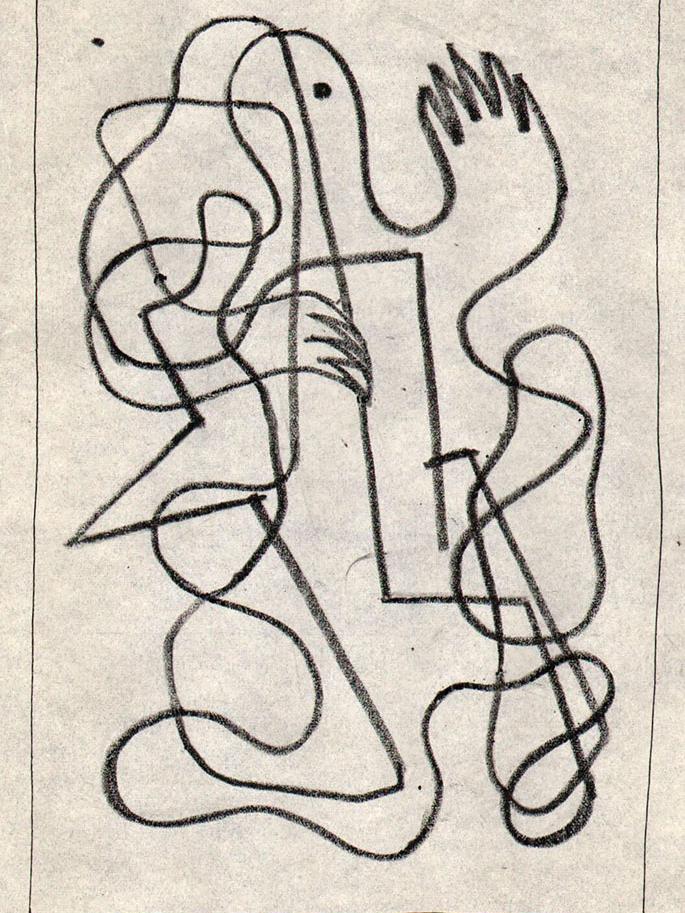 Morris Blackburn, Study for "Emergence," 1948, wax pencil on Japanese paper. Courtesy of Dolan/Maxwell and the Pennsylvania Academy of the Fine Arts.