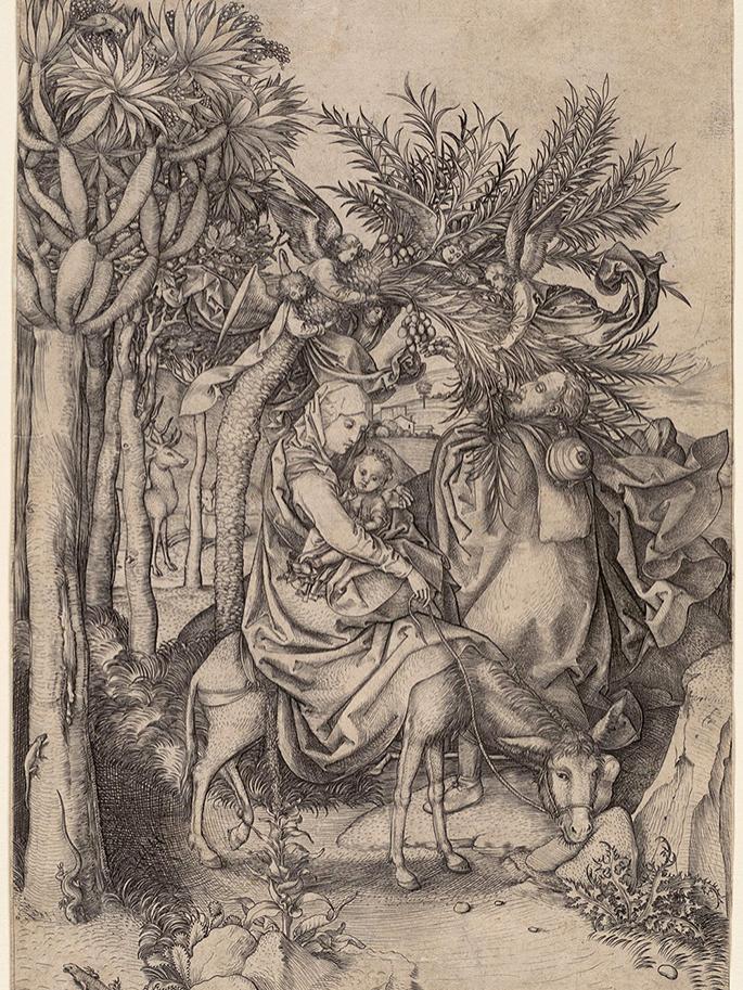 ​Martin Schongauer, "The Flight into Egypt," c. 1470–75, engraving. Bequest of Charles J. Rosenbloom, 74.7.216. Image courtesy of Carnegie Museum of Art, Pittsburgh.