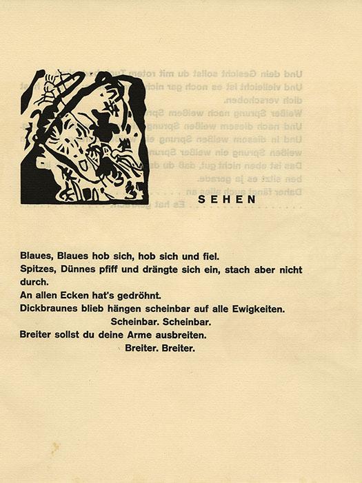 Wassily Kandinsky, "Sehen," from "Klänge," 1912, woodcut with typographic text. Private collection.