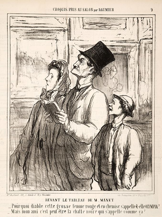 Honoré Daumier, "Devant le tableau de M. Manet (In Front of Manet’s Painting)," published in "Le Charivari" June 19, 1865, lithograph. Gift of Walton J. Lord Estate, 86.731.