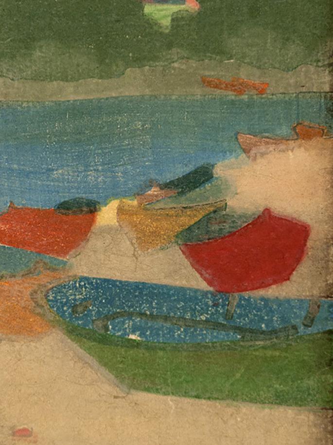 Arthur Wesley Dow, "The Dory," c. 1895, color woodcut. Purchased with funds provided by the Friends of the Palmer Museum of Art, 2002.65.