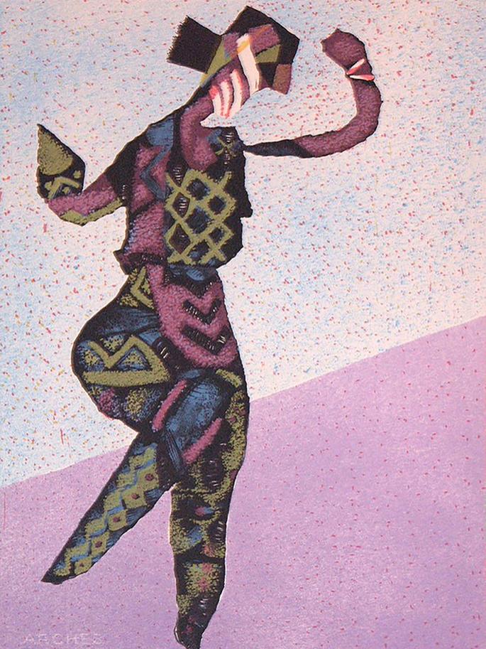 Jules Heller, "Dancing Lady," 1993, lithograph. Image courtesy of the Jules Heller family.