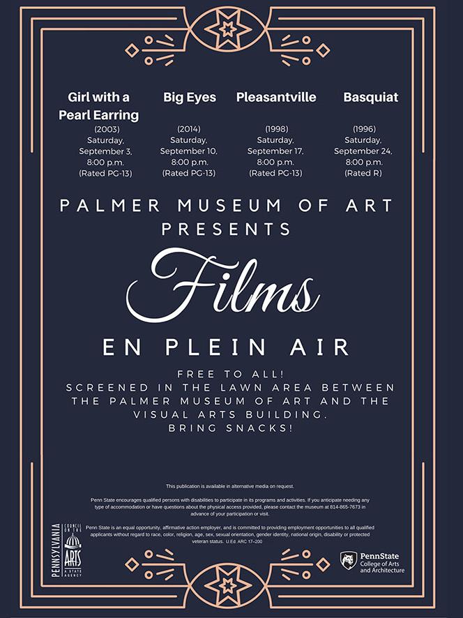 "Films En Plein Air" fall 2016 film series will take place on Sept. 3, Sept. 10, Sept. 17, and Sept. 24.