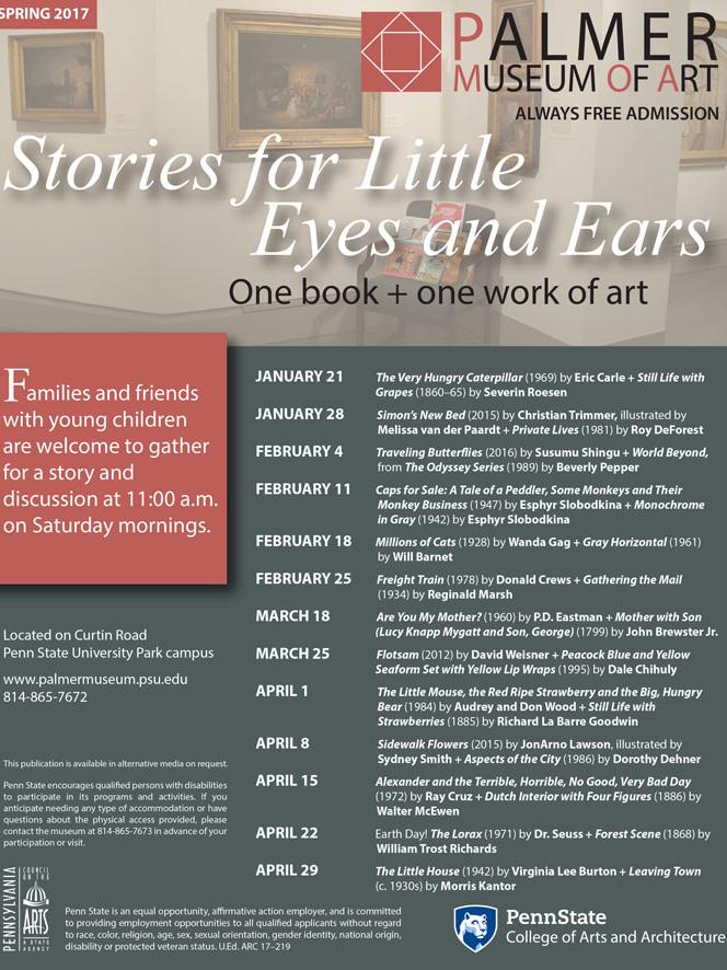 Palmer Museum of Art announces  spring 2017 Stories for Little Eyes and Ears