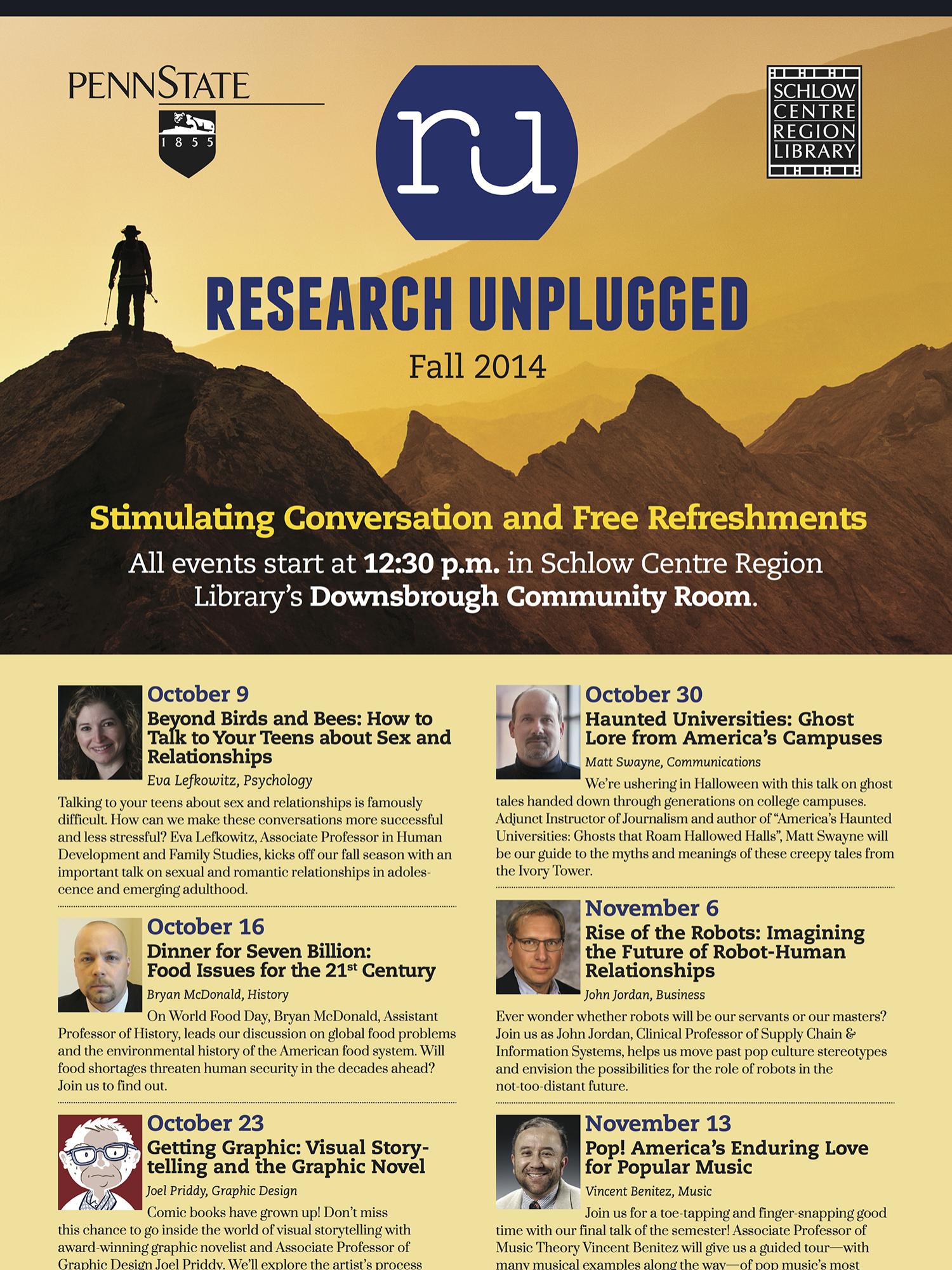 Image of Research Unplugged Fall 2014 schedule poster
