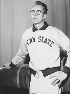 Black and white photo of former Penn State men's gymnastics coach Gene Wettstone