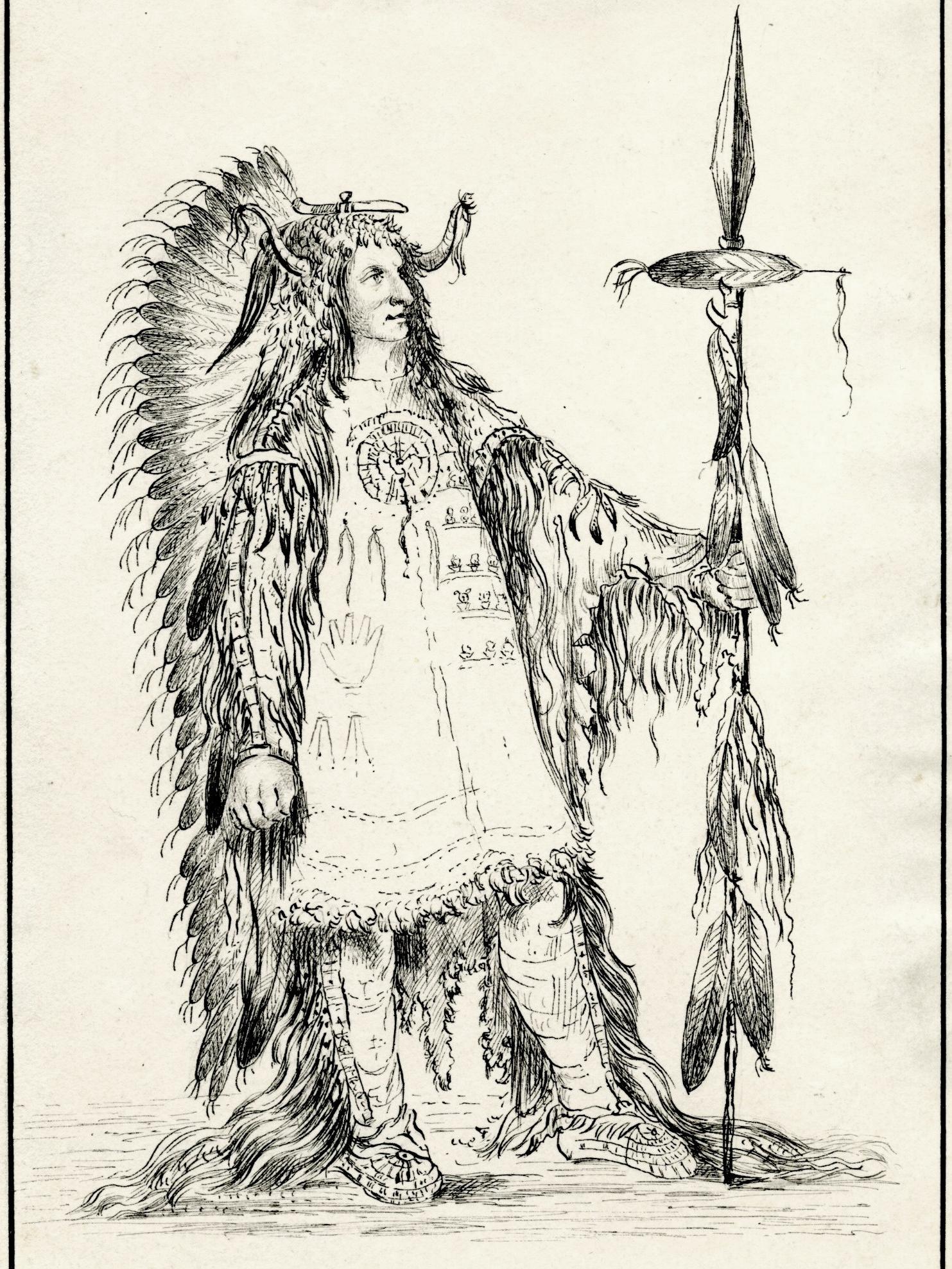 John Caspar Wild (1804–1846), after George Catlin (1796–1872), A Mandan Chief: Máh-to-Tóh-Pa (Four Bears)