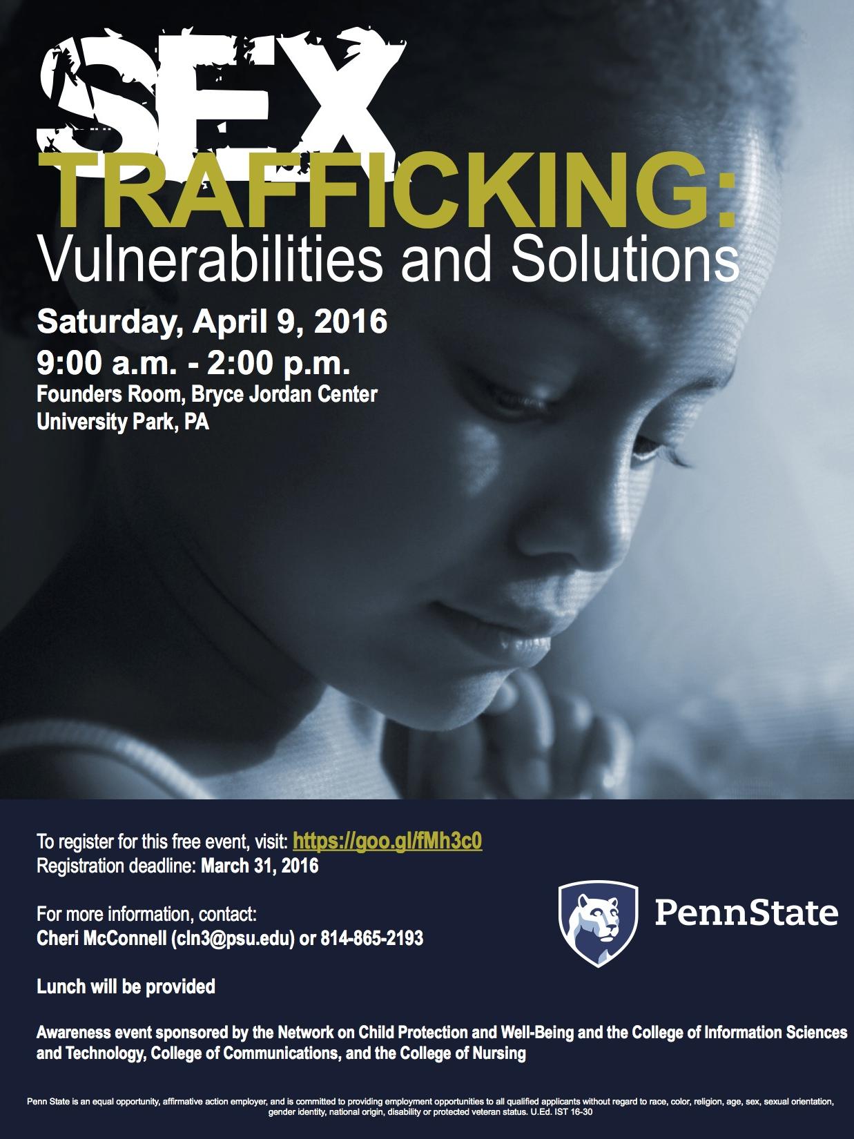 'Sex Trafficking: Awareness and Prevention' event poster