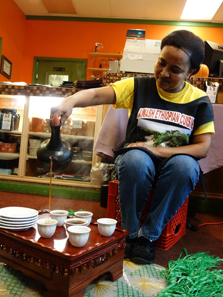 women serving coffee