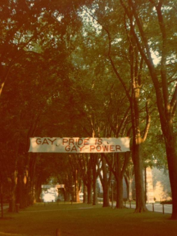 Gay Pride is Gay Power sign, on Penn State mall